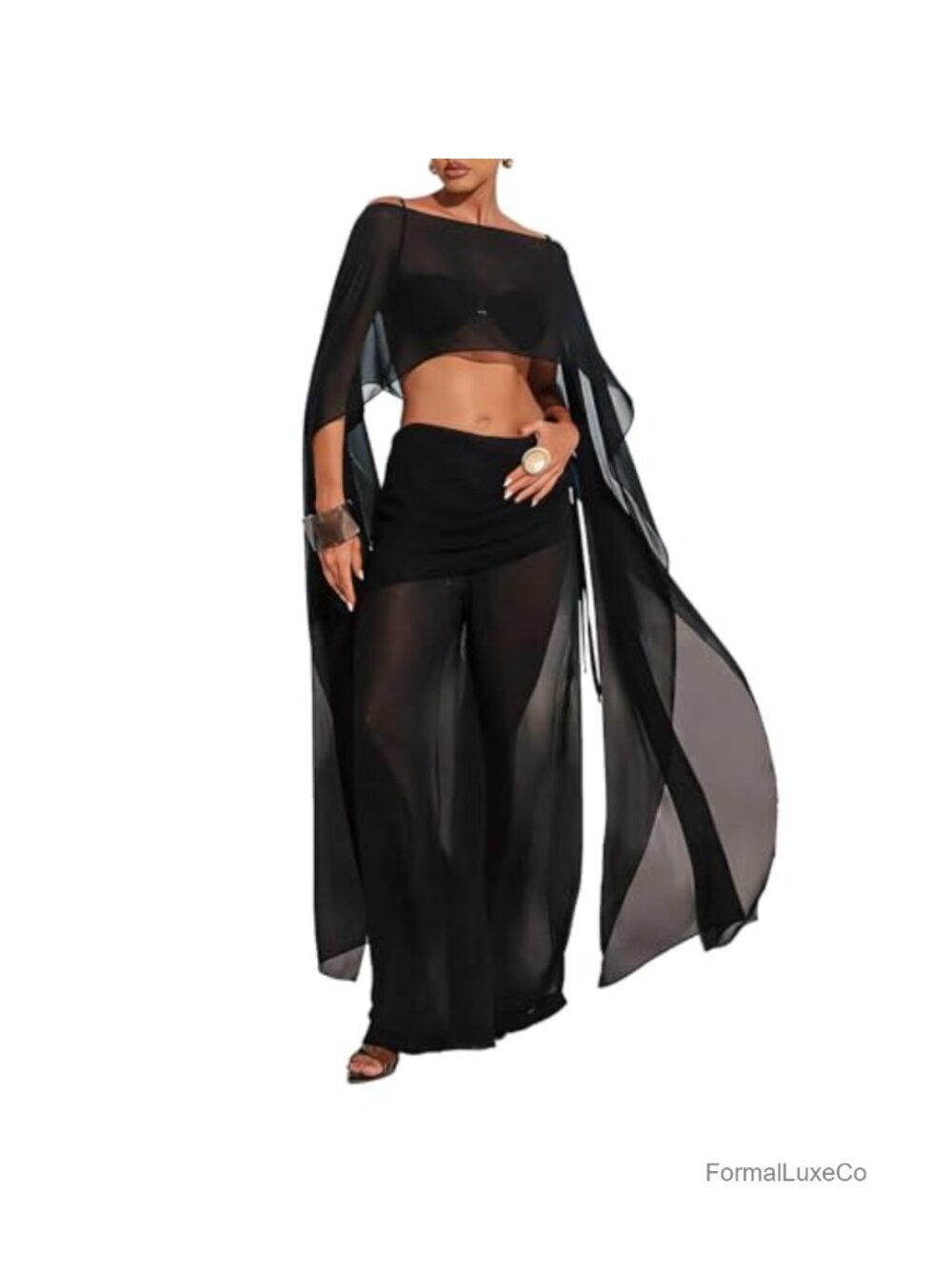 Chiffon Sheer Mesh High Low Poncho Cape Shawl Evening Dress Cover Up